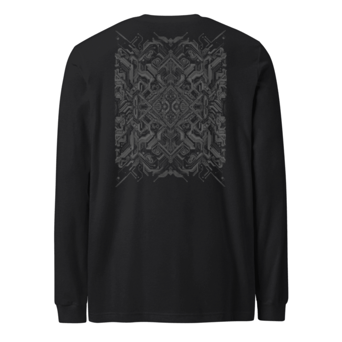Black long-sleeve shirt with a geometric pattern