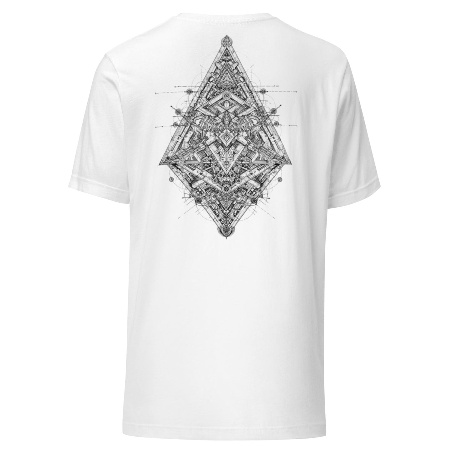 Flat lay image of DROP1 white T-shirt, unique 1 of 1 streetwear geometric pattern