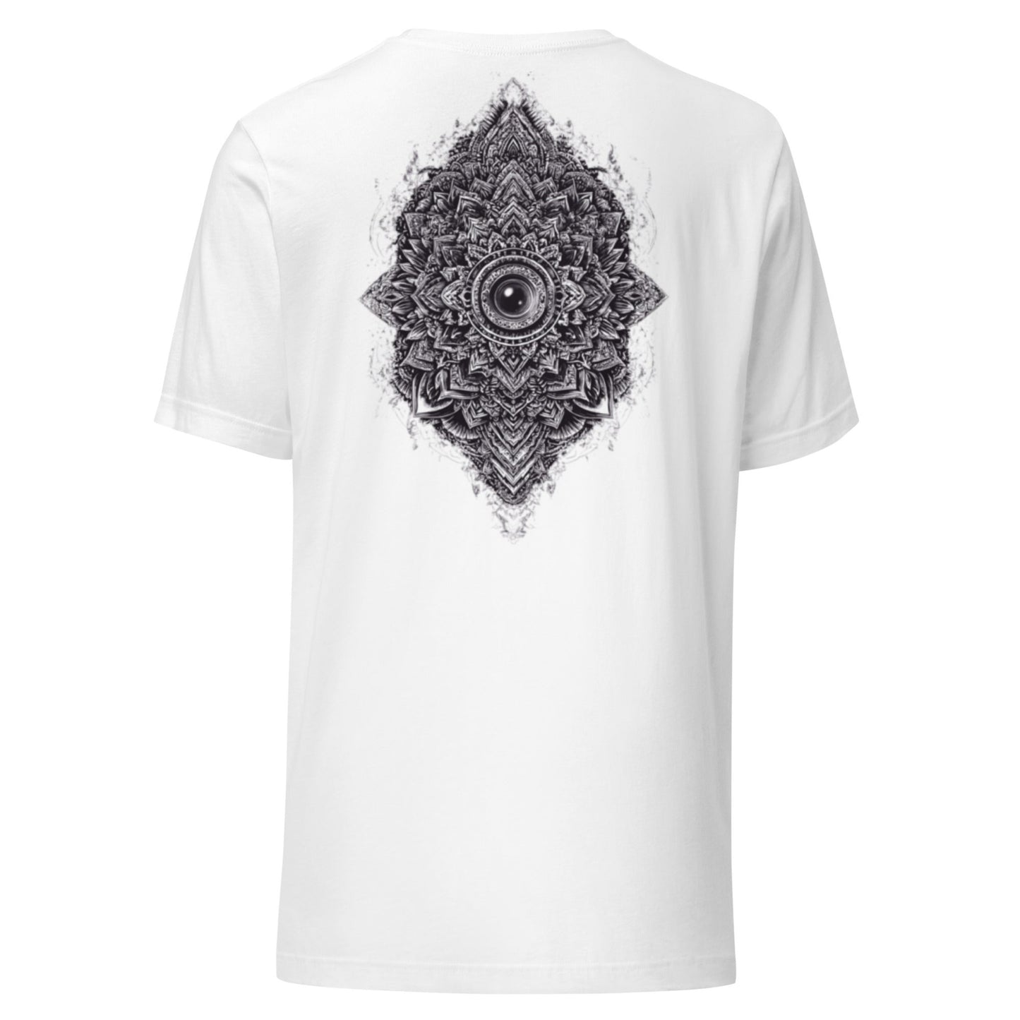 Flat lay image of DROP1 white T-shirt, unique 1 of 1 streetwear geometric pattern