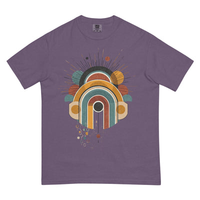 DROP1 EARTH harmonic geometry t-shirt flatlay front view minimal design.crafted with the calm rhythm of natural geometry.