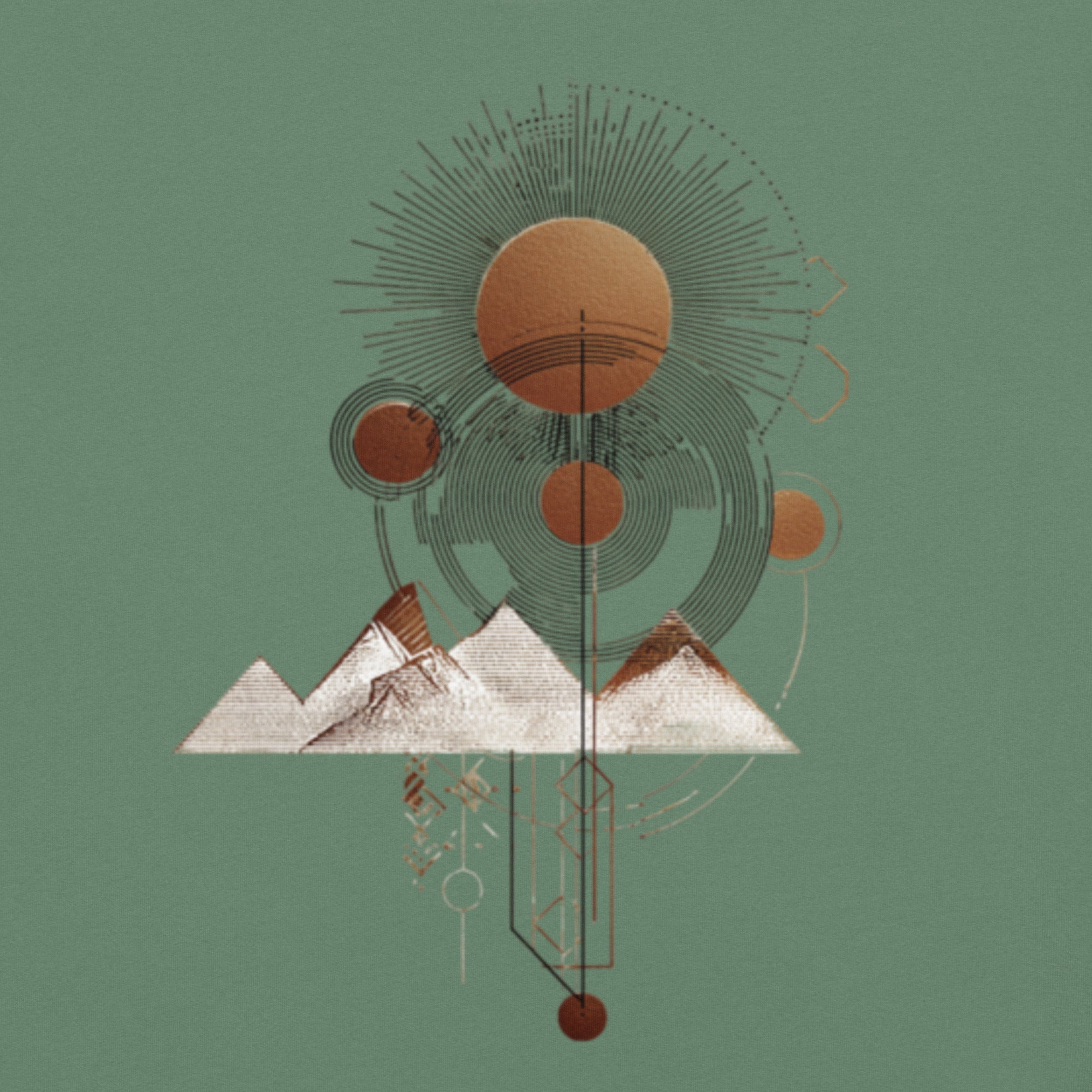 close-up of DROP1 EARTH organic geometry t-shirt fabric texture and print detail