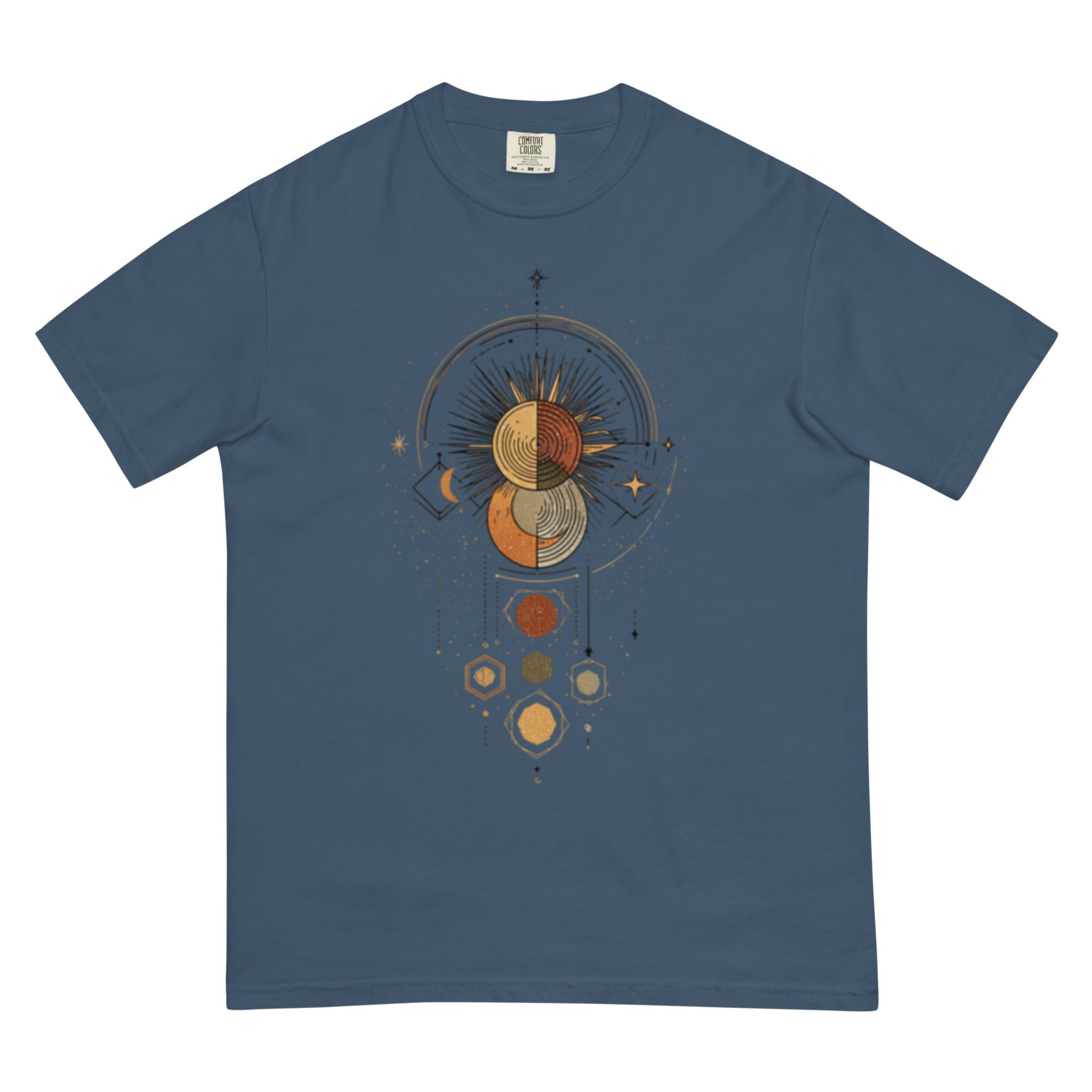DROP1 EARTH harmonic geometry t-shirt flatlay front view minimal design.expressing organic balance through elemental form.