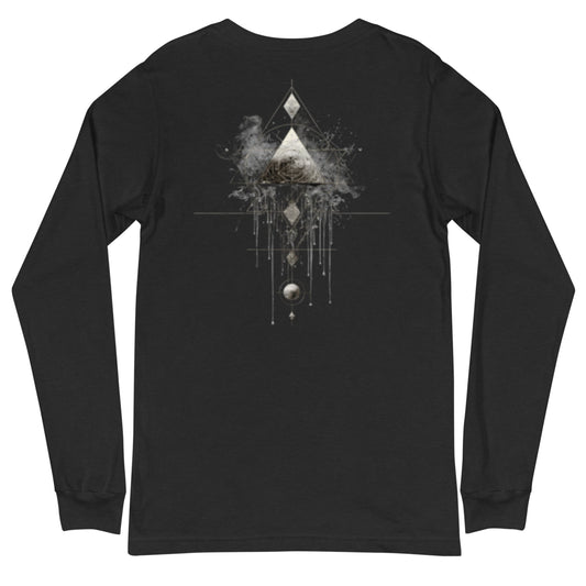 Product Black long sleeve T-shirt with white geometric abstract print – DROP1 limited edition　one of one