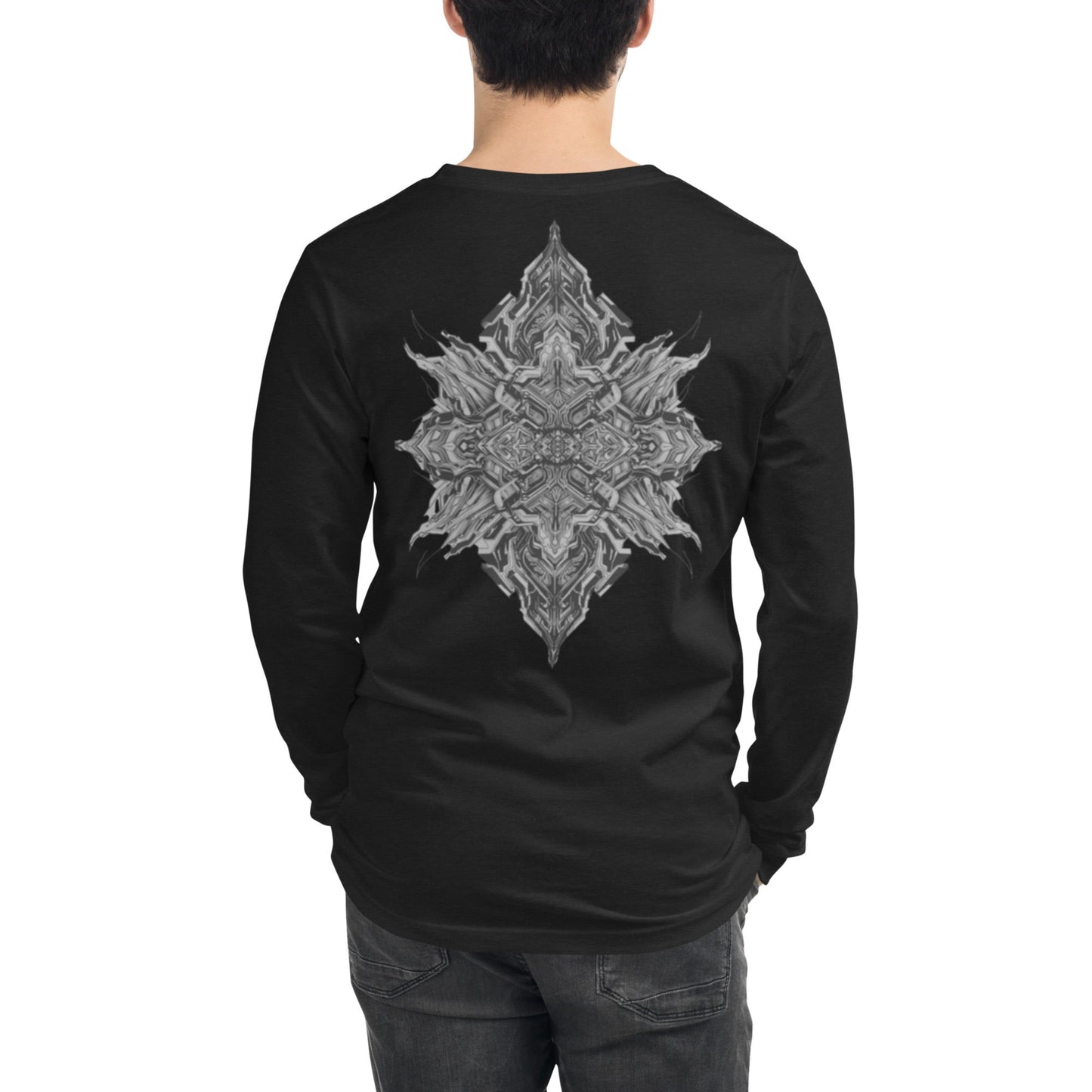 Back view of plain black T-shirt with minimal streetwear fit
