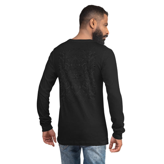Back view of plain black T-shirt with minimal streetwear fit
