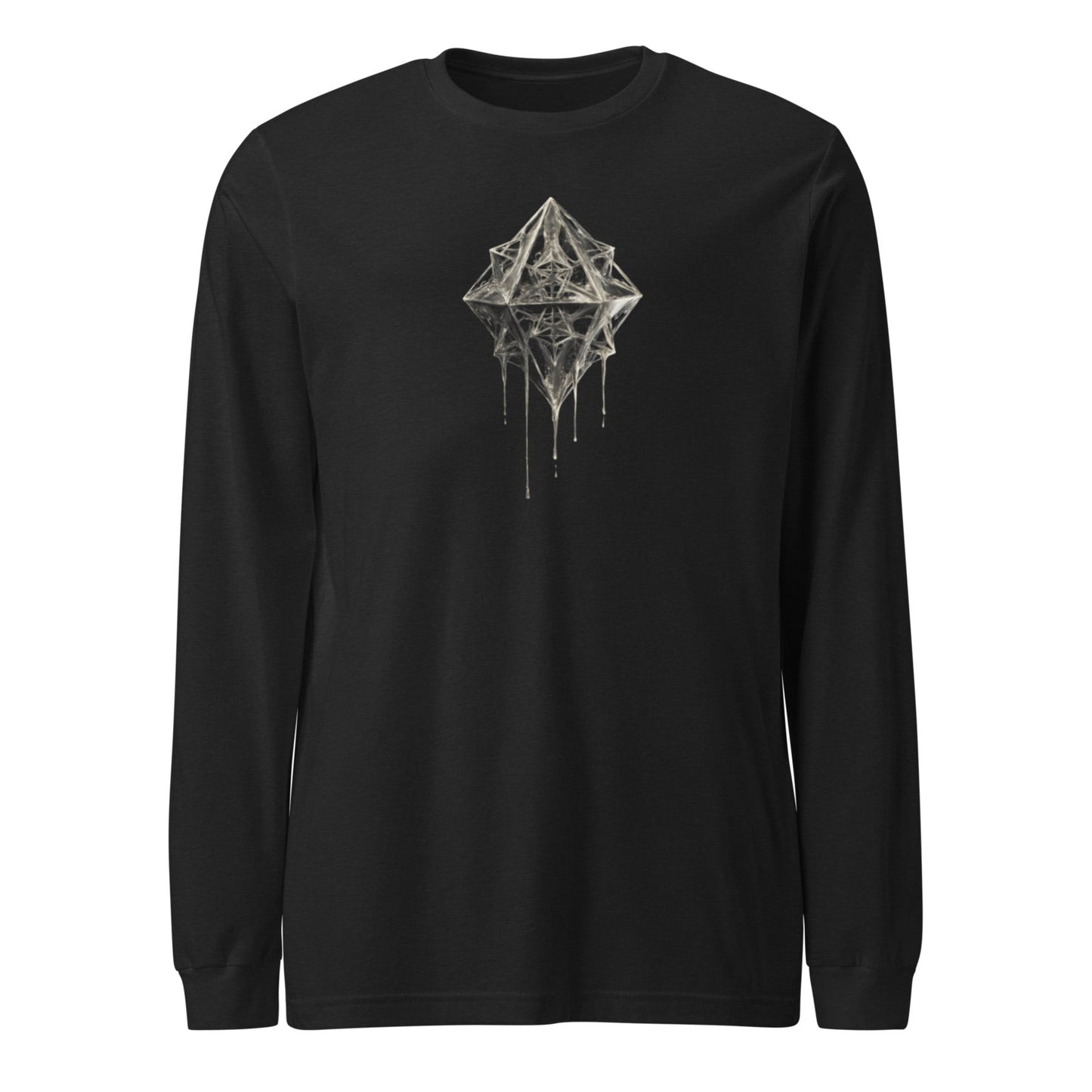 Black long sleeve T-shirt with white geometric abstract print – DROP1 limited edition