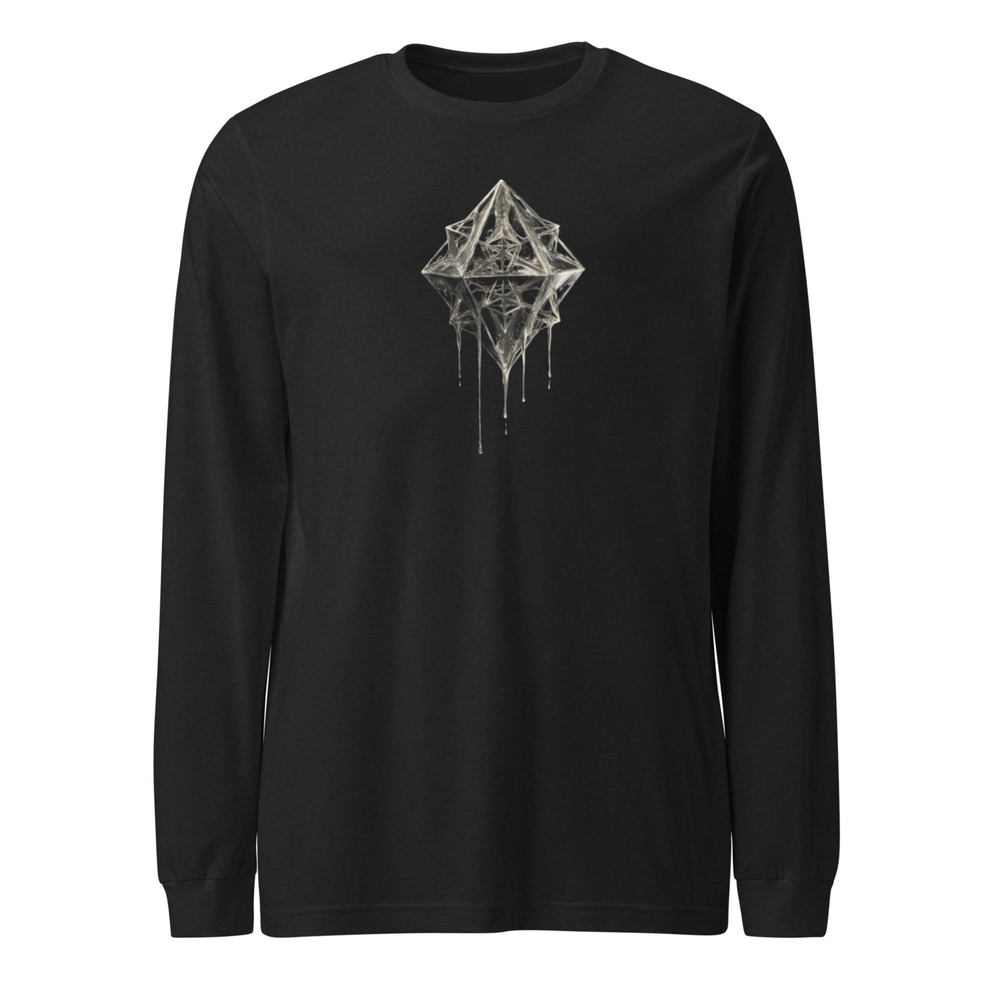 Black long sleeve T-shirt with white geometric abstract print – DROP1 limited edition