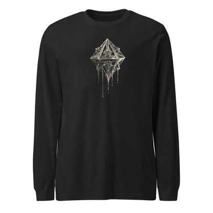 Black long sleeve T-shirt with white geometric abstract print – DROP1 limited edition