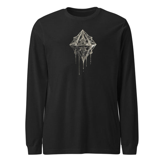 Black long sleeve T-shirt with white geometric abstract print – DROP1 limited edition