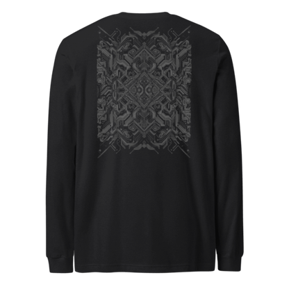 Black long-sleeve shirt with a geometric pattern 