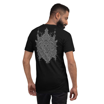 Back view of plain black T-shirt with minimal streetwear fit
