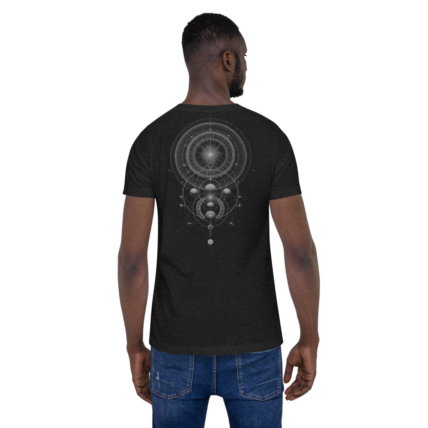 Back view of plain black T-shirt with minimal streetwear fit

